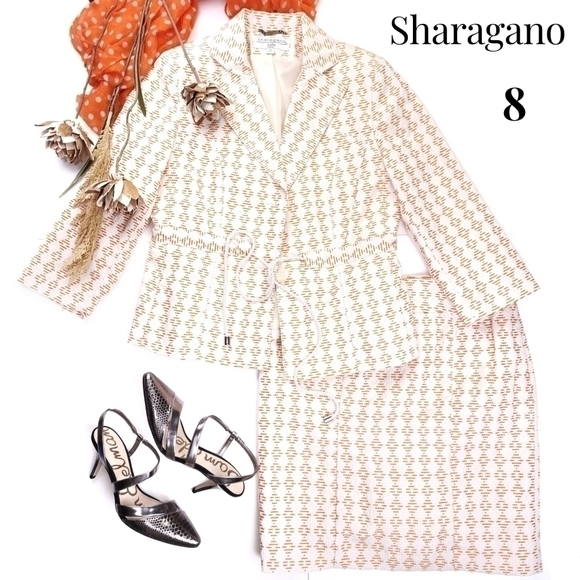 Sharagano Dresses & Skirts - Sharagano Orange Cream Seersucker skirt Suit Size 8